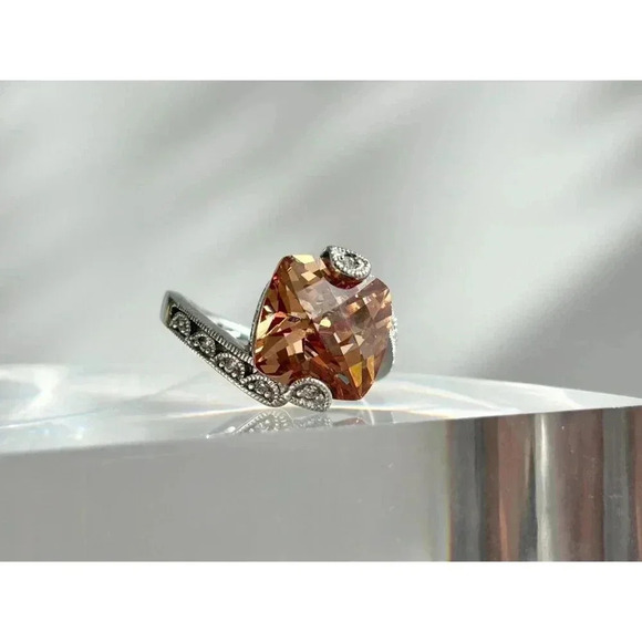 Bypass Shank Rose Gold Cubic Zirconia Stone Cushion Cut Sterling Ring - Sz 5 - Picture 4 of 10